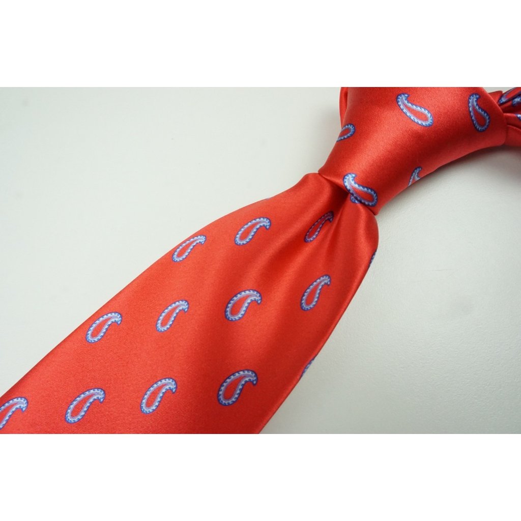 Brioni Silk Cherry Red Vibrant Blue Paisley Standard Tie Made In Italy New